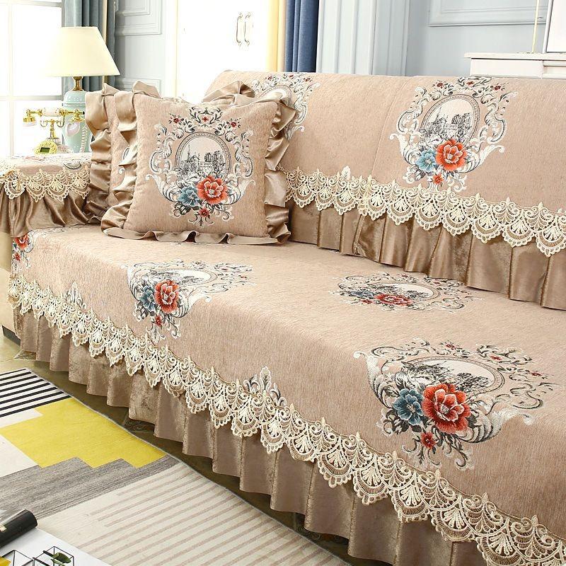 Европейский кружевной вышитый толстый чехол для дивана 1, 2, 3 сиденья универсальная подушка для дивана зимнее теплое украшение для дома защитный коврик для полотенца