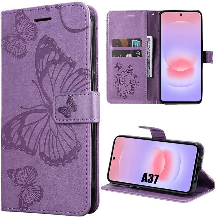 Coque pour Samsung Galaxy A37 5G, Cuir Synthétique Antichoc Anti-Rayures Motif Papillon Violet