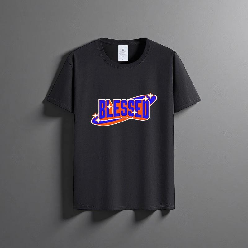 Летняя новая универсальная футболка унисекс из чистого хлопка, модная повседневная футболка с круглым вырезом, дышащая, свободного кроя, с принтом, с короткими рукавами