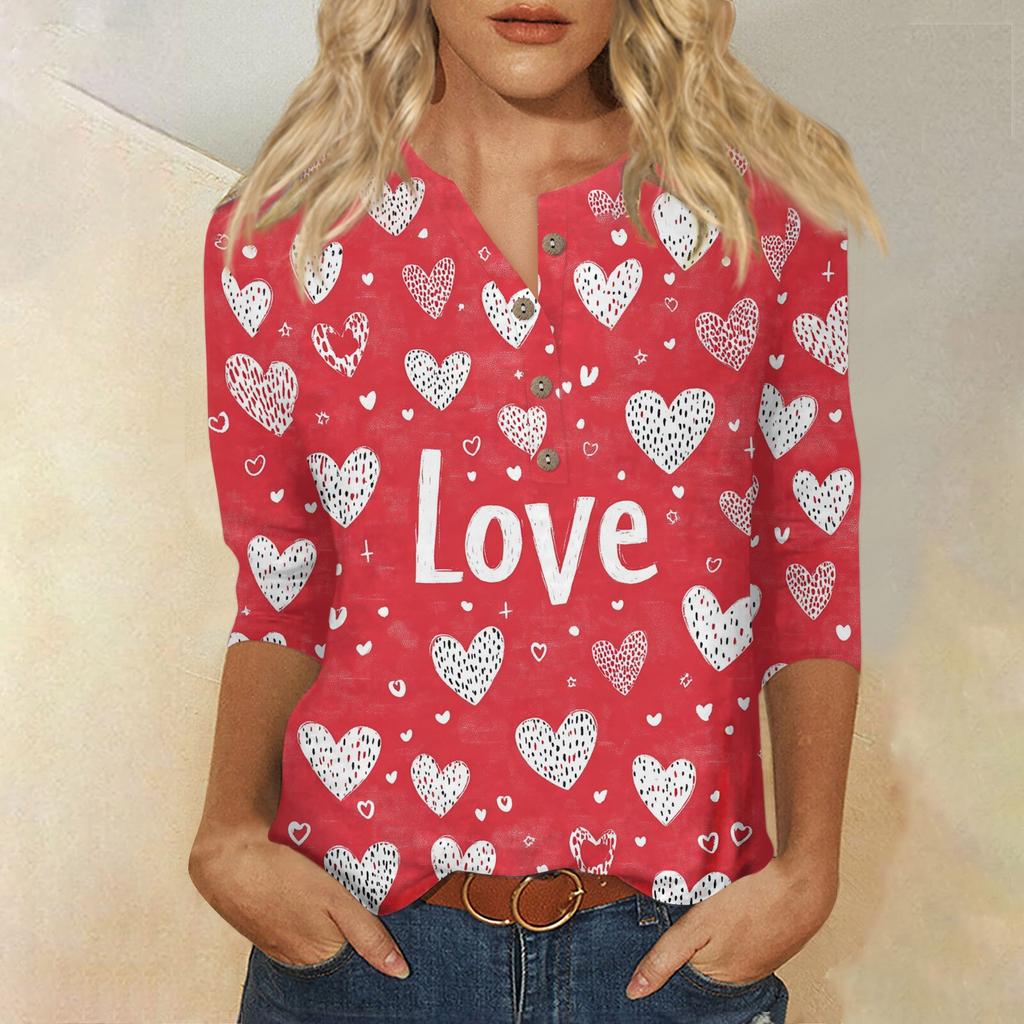 Женская мода повседневная блузка с пуговицами и рукавом 3/4 с принтом ко Дню святого Валентина