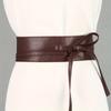 Women Fashion Solid Color Soft Faux Leather Wide Long Belt Self Tie Wrap Around Waist Girdle Dress Belts Bow Waistband