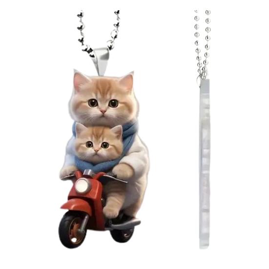 Motorbike Cat Acrylic Hanging Decoration Home Indoor Christmas Tree Car Rearview Mirror 2D Flat Riding