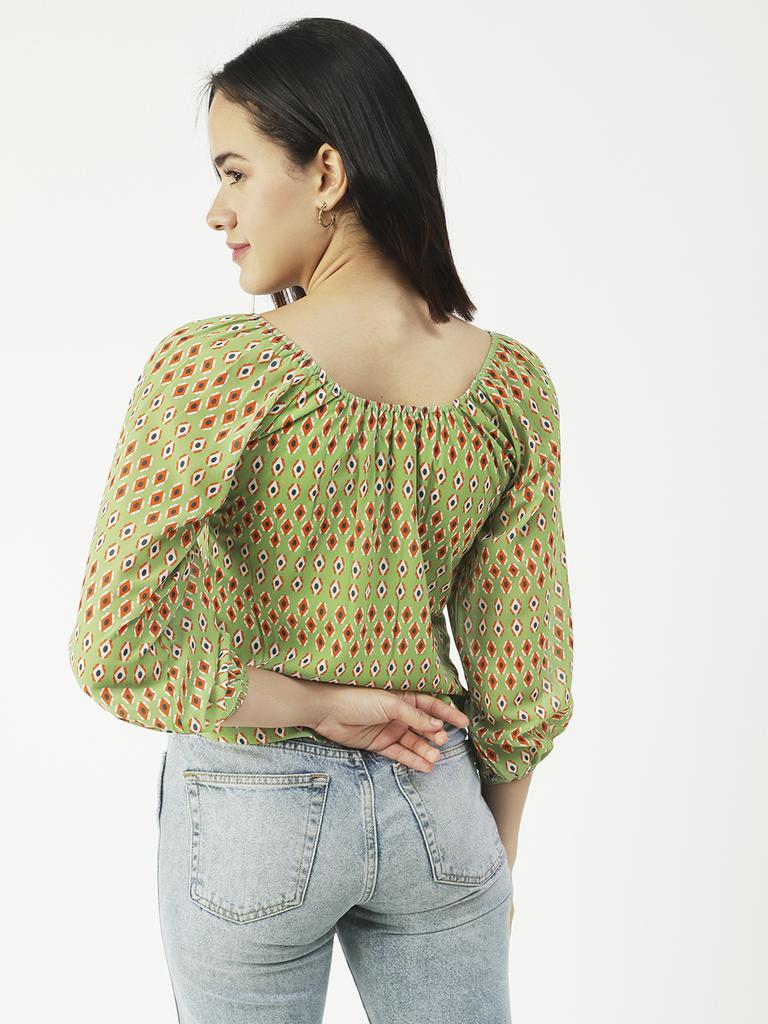 Moomaya Принтованный топ с круглым вырезом, прозрачный топ с длинным рукавом для женщин