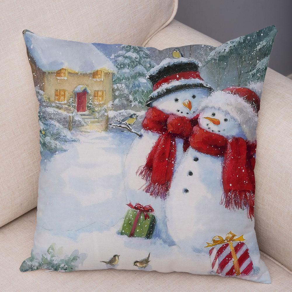 Cute Cartoon Snowman Cushion Cover Christmas Decoration Soft Plush Pillowcase Living Room Sofa Ornaments Bedroom Home