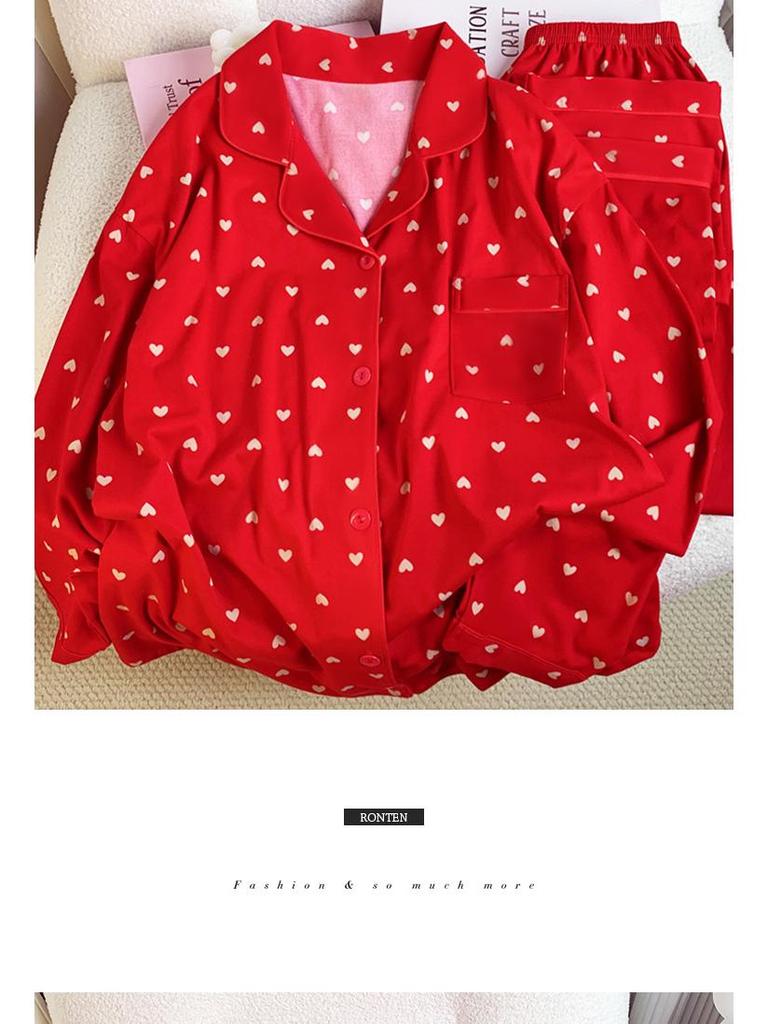 Красный зодиакальный год, женская пижама с длинными рукавами из хлопка на весну и осень