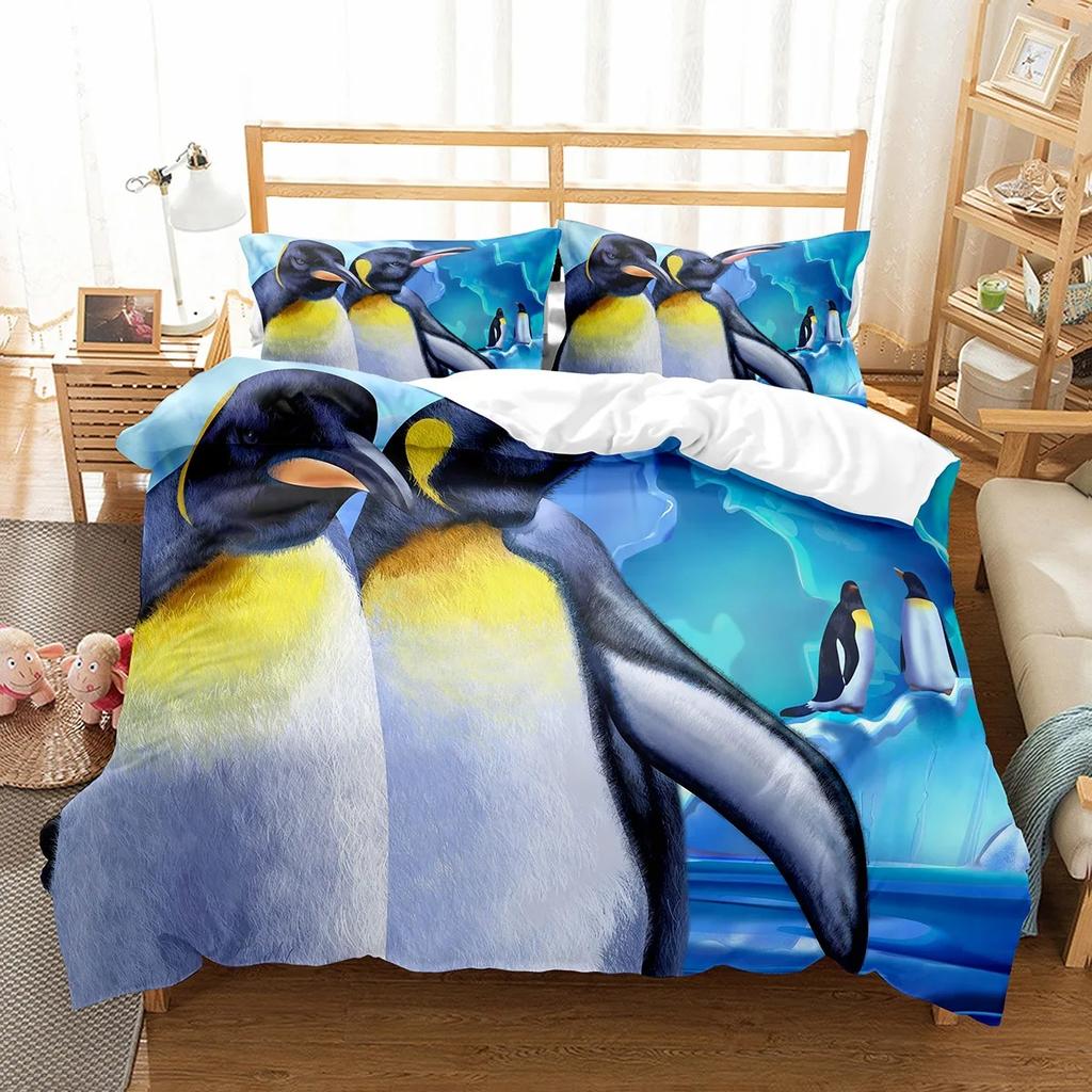 Милый набор пододеяльников с пингвинами Кавайные животные Для детской спальни Декор Полиэстер Размер King Queen Чехол на одеяло Мягкий Уютный