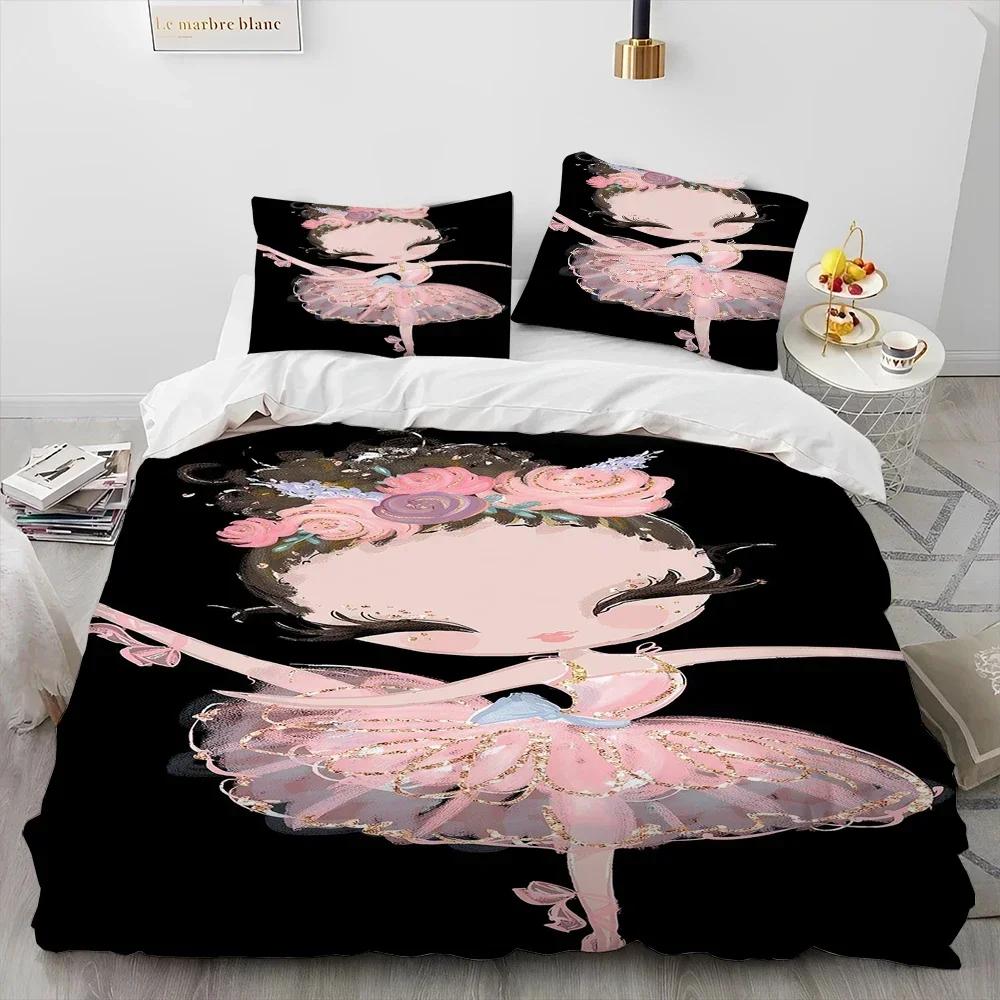 Cartoon Cute Ballet Girl Ballerina Comfortable Duvet Quilt Cover Pillowcase Bedding Set Children Bedroom Decoration Home Textile