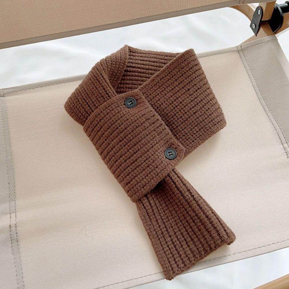 Шерстяной вязаный шарф однотонный короткий шейный платок зимний теплый женский шарф