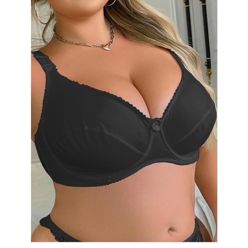Plus Size Women's Ultra-Sexy Bow Decor Bra Plus Size Bras Solid Ultra Thin Underwire Comfortable Supportive and Stylish Lingerie for Curvy Women