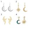 New Gold Color Sun Moon Star Stud Earring Retro Luxury Cubic Zirconia Drop Earrings Women Jewelry Gift