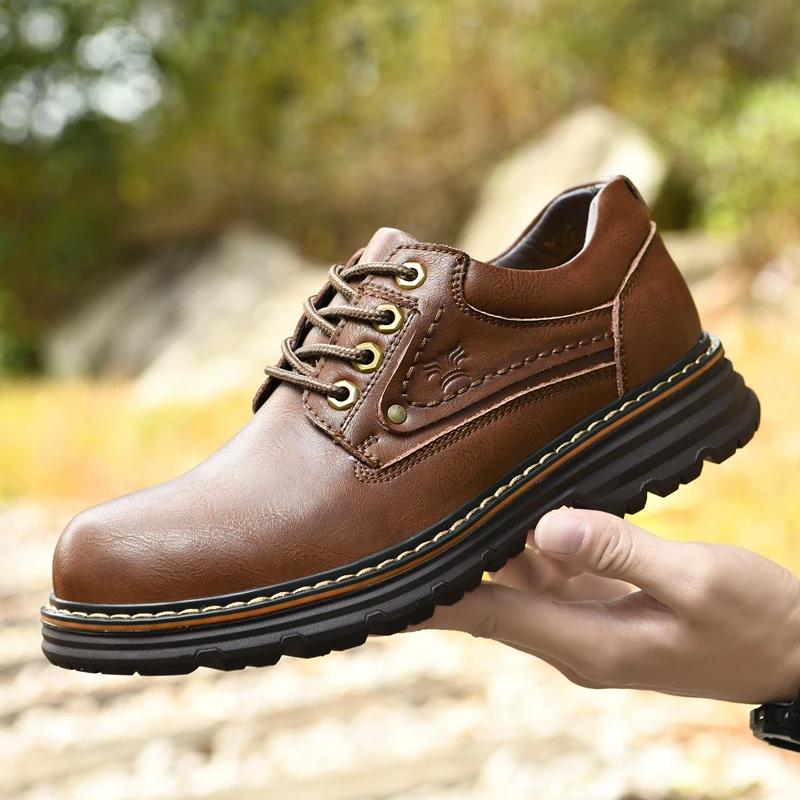Fashion Genuine Leather Casual Shoes Outdoor Work Safety Shoes High Quality Solid Dress Shoes for Men Oxfords Leather Mens Casual Shoes
