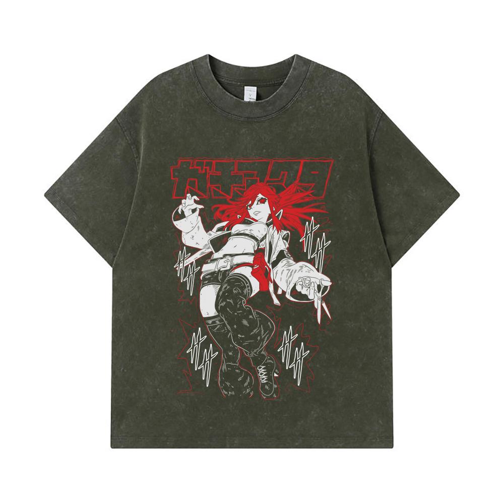 275 GSM Washed T-shirts 100% Cotton Gachiakuta V6 Riyo Black Print Unisex Heavy Cotton T Shirt
