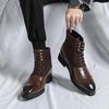 Men's Boots British Style Business Leather Boot Fashion Pointed Lace Up Ankle Boot Casual High-top Boots for Men Punk Rock Boots