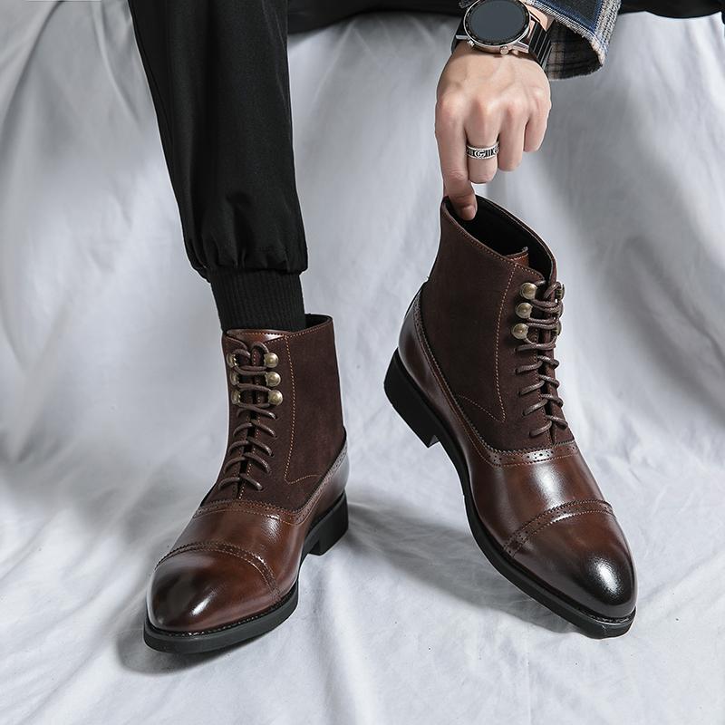 Men's Boots British Style Business Leather Boot Fashion Pointed Lace Up Ankle Boot Casual High-top Boots for Men Punk Rock Boots