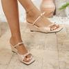 Fashion Bowtie Decor Wedges Sandals for Women Plus Size Thick Sole Square Toe Slippers 2025 Summer Comfor Light Non Slip Beach Shoes