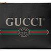 Gucci Print Retro Logo Print Wristband Leather Clutch Unisex Black
