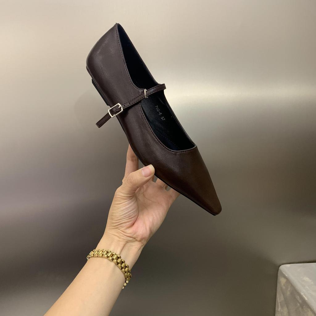 Модные балетки для женщин 2025 Весна Осень Новые туфли Мэри Джейн Низкий каблук Остроносые На плоской подошве Женская обувь Большой размер 42 43 44