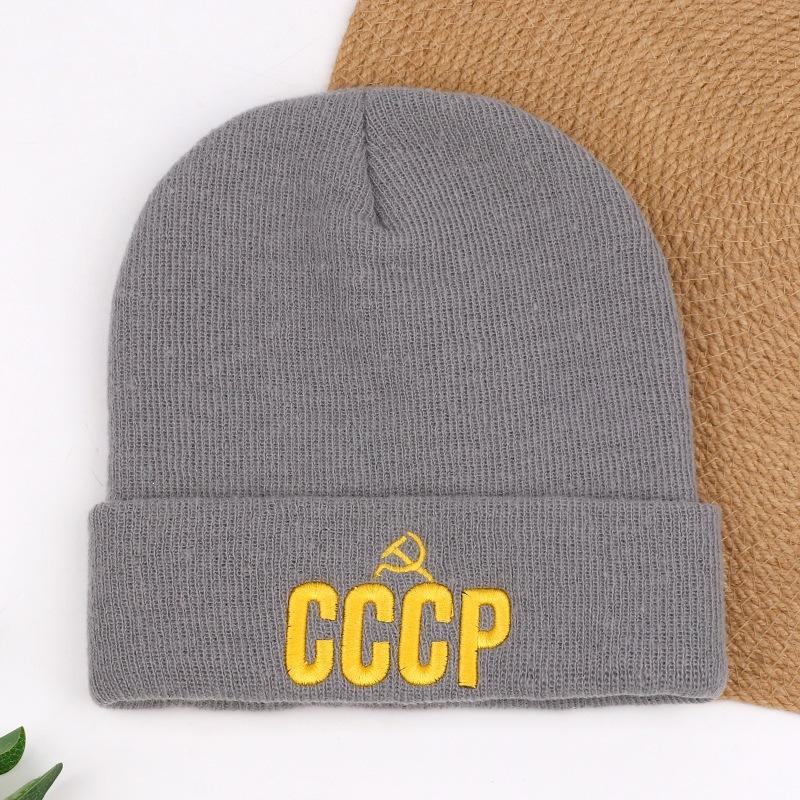 Pullover CC Hat Winter Knitted Hat Cold Wool Hat Three-dimensional Russian Embroidery CP Popular Letters Men and Women