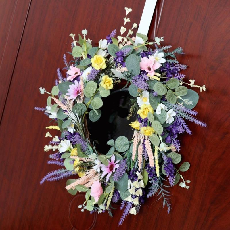 Artificial Flower Wreath Spring Festival Wreath Artificial Flower Wreath for Front Door Hallway Garden Farmhouses