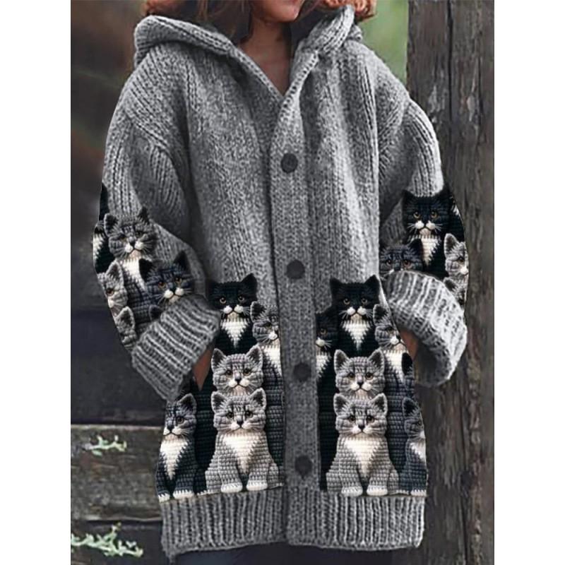 Halloween Animal 3D Print Hooded Cloak Coat Womens Streetwear Casual Long Cardigan