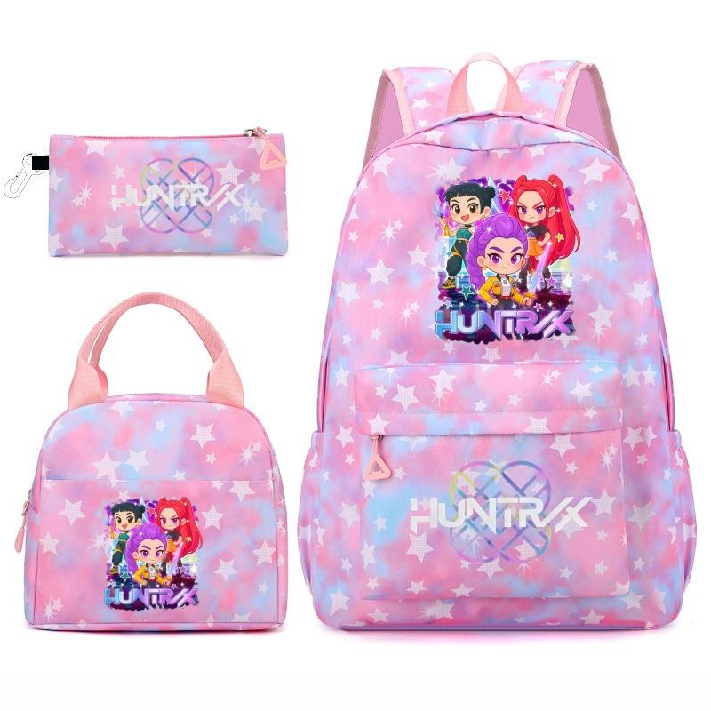 Kpop School Bag, Witch Hunter Girl Group Student Three-Piece School Bag, Large Capacity Backpack, Lightweight Cartoon School Bag