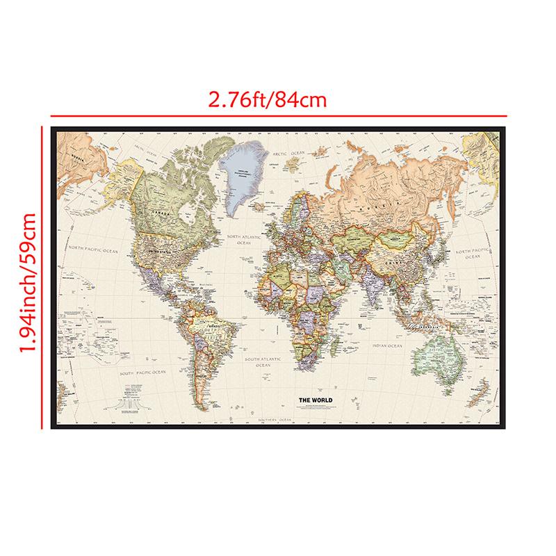 The World Political Map Retro Non-woven Canvas Painting Wall Art Poster Classroom Home Decor Children School Supplies