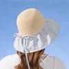 Летняя дышащая панама женская клетчатая хлопковая сетчатая шляпа от солнца с принтом легкая элегантная женская пляжная шляпа с большими полями на шнуровке и бантом