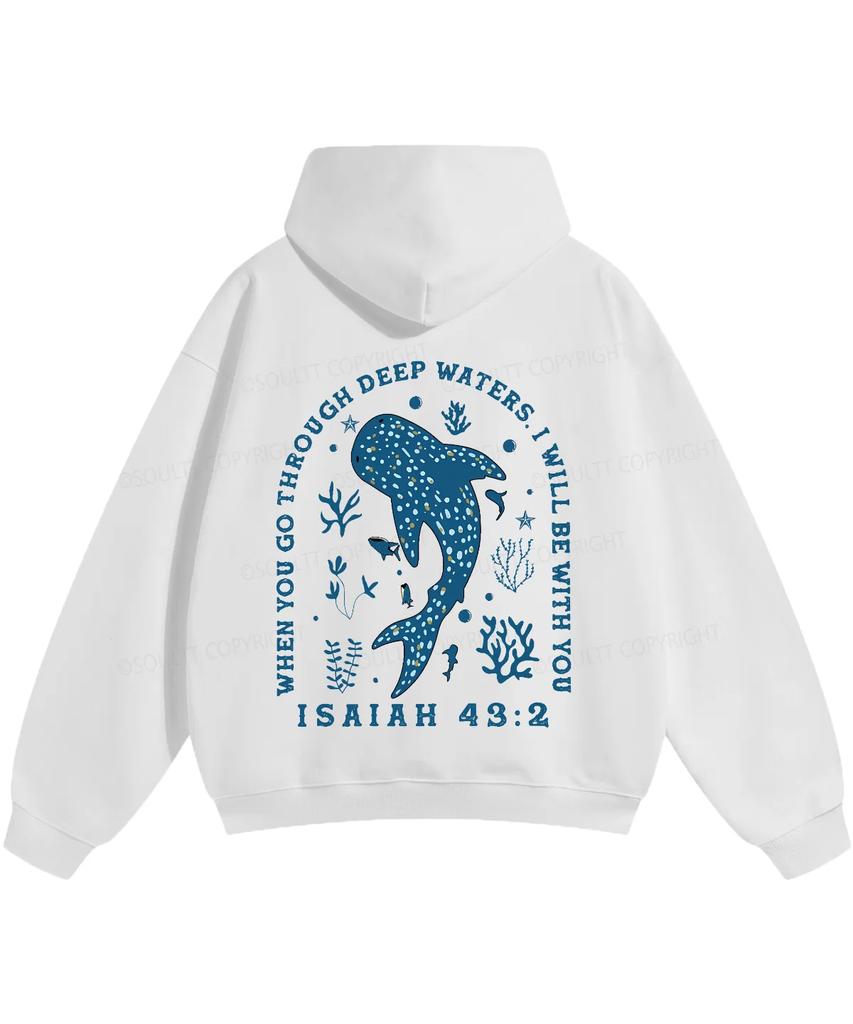 Fashion Whale Shark Hoodies Christianity ISAIAH 43:2 Streetwear Fall Long Sleeve Fleece Loose Hooded Pullover Men Women Clothing