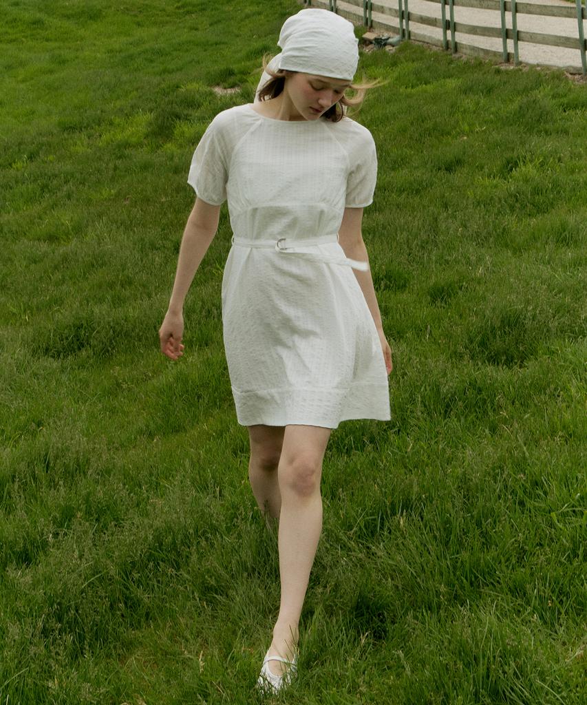 Itove Seoul Boatneck Cotton A-Line Dress White