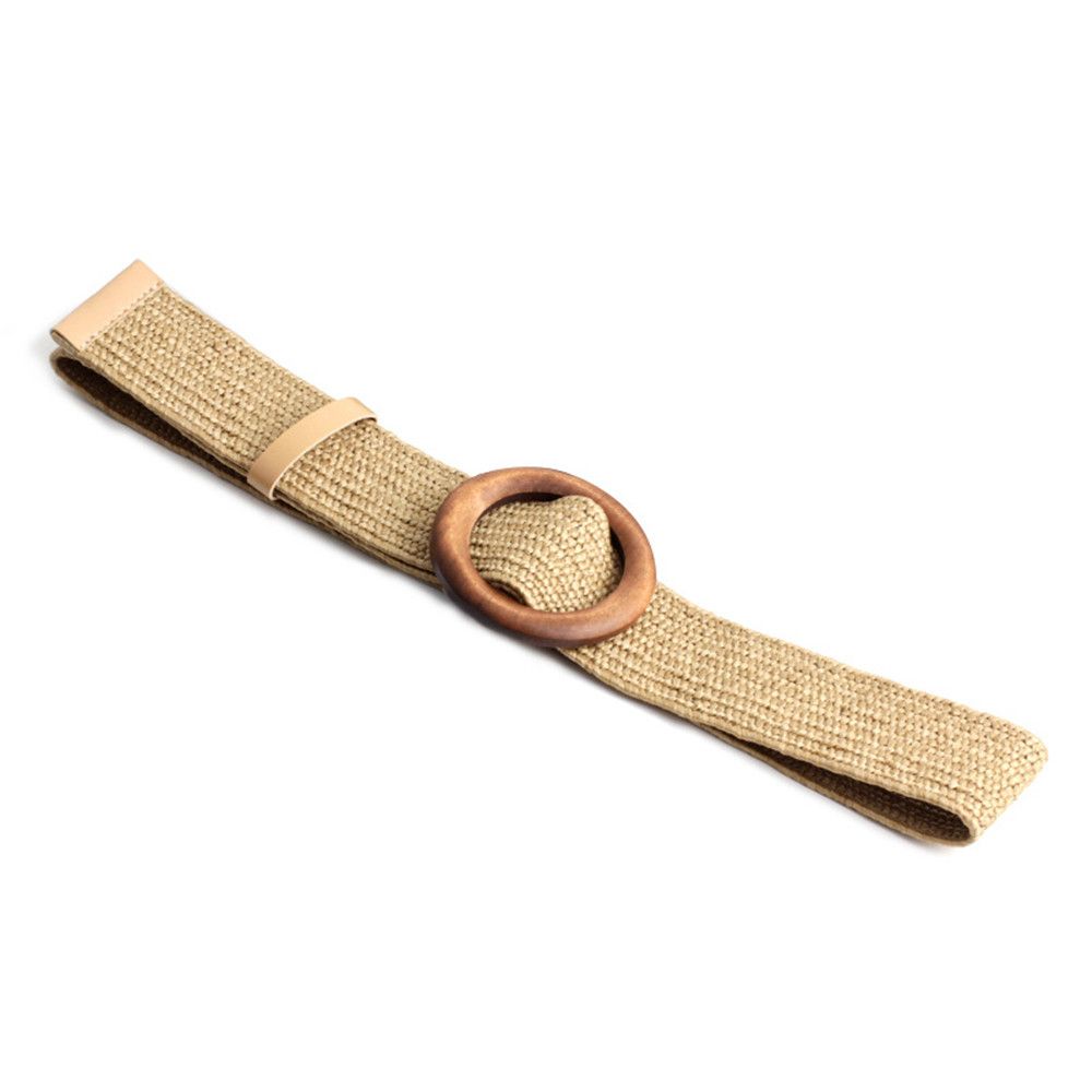 Summer Bohemian Braided Waistbelt Straw Belt Elastic Wooden Buckle