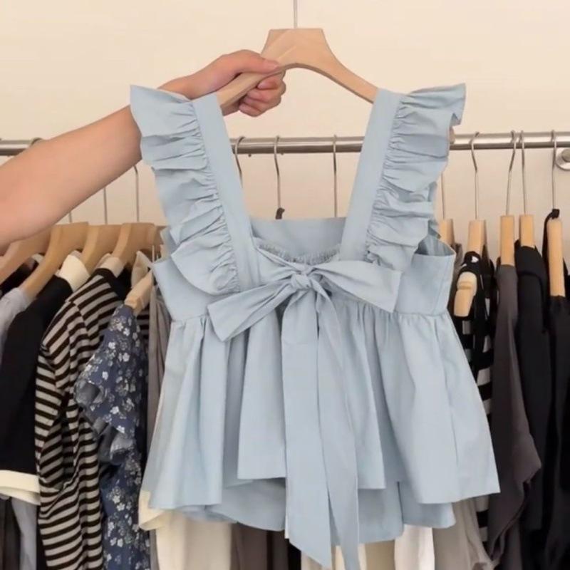 Women's Summer Bowknot Cap Sleeve Babydoll Tank Top - Sleeveless Beach Cover for Underarm Coverage