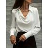 Women's Fashion Casual Spring Fall Solid Color Print Long Sleeve POLO Neck Blouses & Shirts