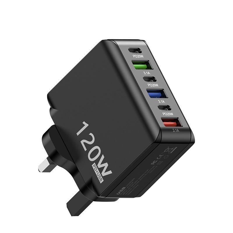 Зарядное устройство для смартфона 120 Вт Европейское и британское 3 USB+3PD Многопортовый адаптер Быстрая зарядка Зарядная головка