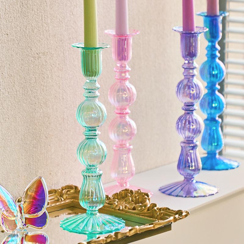 Цветной стеклянный конусный подсвечник, высокий подсвечник, украшение для вечеринки, настольное украшение, домашний декор, свадебное украшение