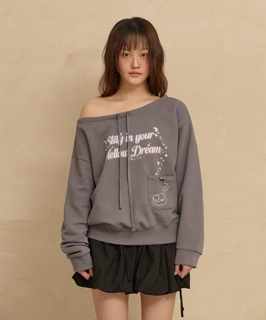 WAIKEI Mellow Dream Off-Shoulder Sweatshirt Charcoal