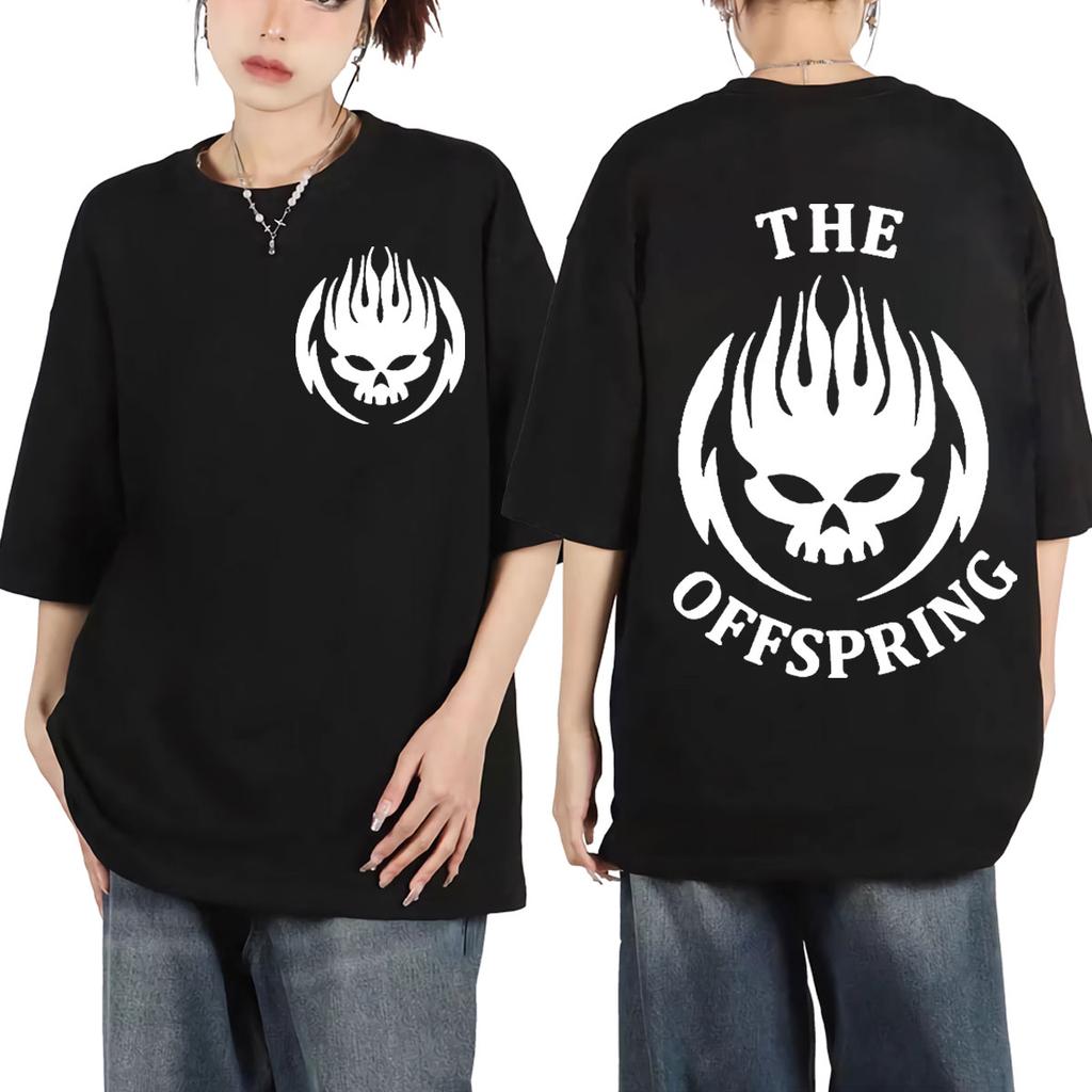 Футболка с принтом логотипа панк-рок группы The Offspring Мужская Женская Мода Повседневная Футболка с коротким рукавом 100% Хлопок Оверсайз Футболка