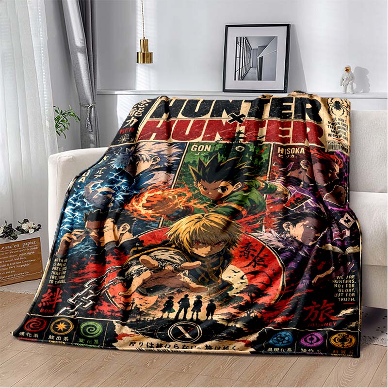 H-Hunter x Hunter Anime Print Flannel Blanket Ultra Soft Warm Throw For Bedroom Living Room Indoor Home Decor Holiday Gift