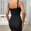 Women Summer Strap Solid Color Backless Above Knee Length Party Pencil Dress