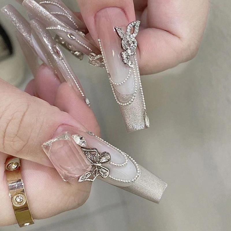 10 шт./пакет в форме бабочки, звезда, цветок, подвеска для ногтей, серебряный сплав для ногтей, жемчужные украшения, аксессуары, принадлежности для ногтей