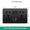 18W Type-C Plug Quick Charging Universal 5-pin Dual Power Socket,UK Standard 13A Wall Socket with DC 5V 3.1A Type-c USB Charger