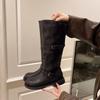 Ретро Потертые Высокие Трубы Длинные Мотоциклетные Женские Средние Трубы Рыцарские 2025 Новые Осенние Длинные Сапоги Корейский Сле