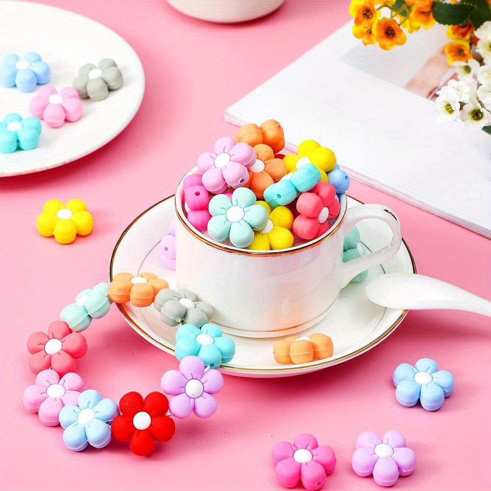 10/20pcs Colorful Flower Silicone Beads Cute Flower Beads Flat Spaced Beads Jewelry Making DIY Bracelet Necklace Earrings Keychain Crafts