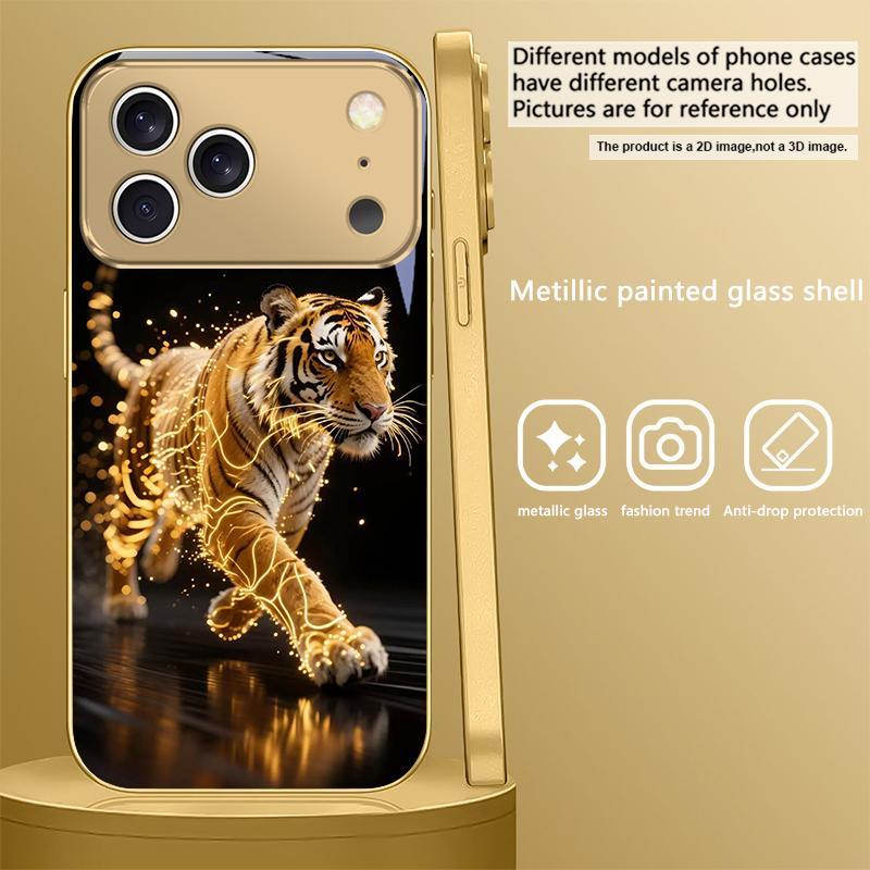 Леопард из линий Для iPhone Air 16 E 15PRO 14 13 Plus 12 mini 11 17 Pro Max XR 16E 17ProMax 17Pro Золотой стеклянный чехол для телефона