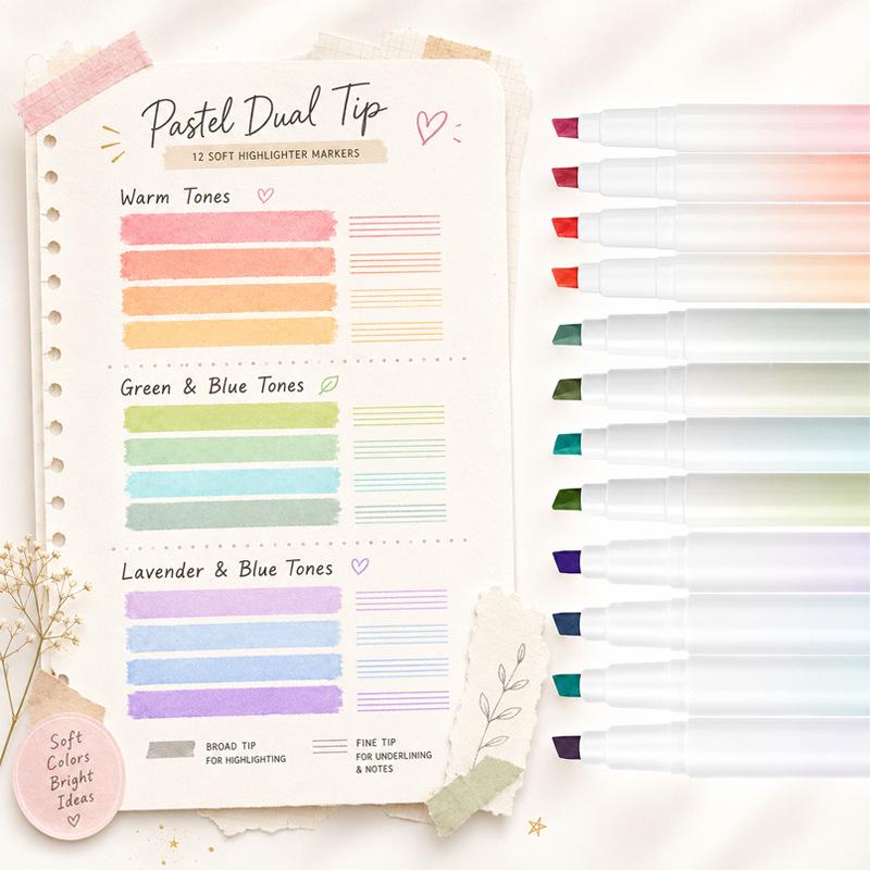 New Gradient Morandi Highlighter Pen Set - Large Capacity, Eye-Friendly Fluorescent Colors