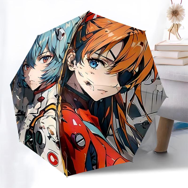 1 шт. Зонт Neon Genesis Evangelion - Автоматическое открытие/закрытие, Портативная 3-складная конструкция, Железный каркас с 8 спицами, Уличный зонт, Идеальный подарок для фанатов,
