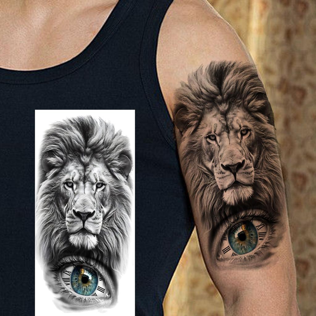 1 Sheet Fierce Tiger Lion Dragon Temporary Tattoos For Men Women Waterproof Wolf Skull Tatoos Long Lasting  Fake Tattoo Stickers