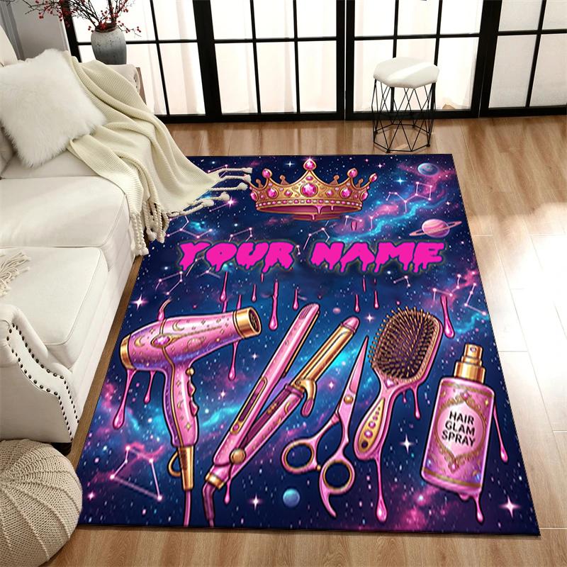 1PC Custom Name Cosmic Hair Tools Fantasy Theme Floor Mat Ideal for Living Room, Game Rooms, Office, Bedroom,Floor Mat Playful Design