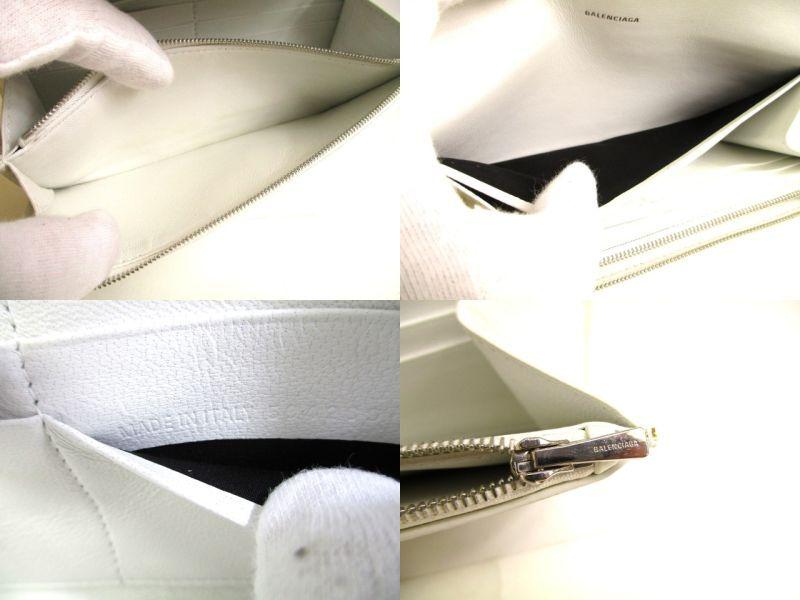 Authentic BALENCIAGA White Leather Women\'s Cash Thin Money Wallet #9690  Refurbished