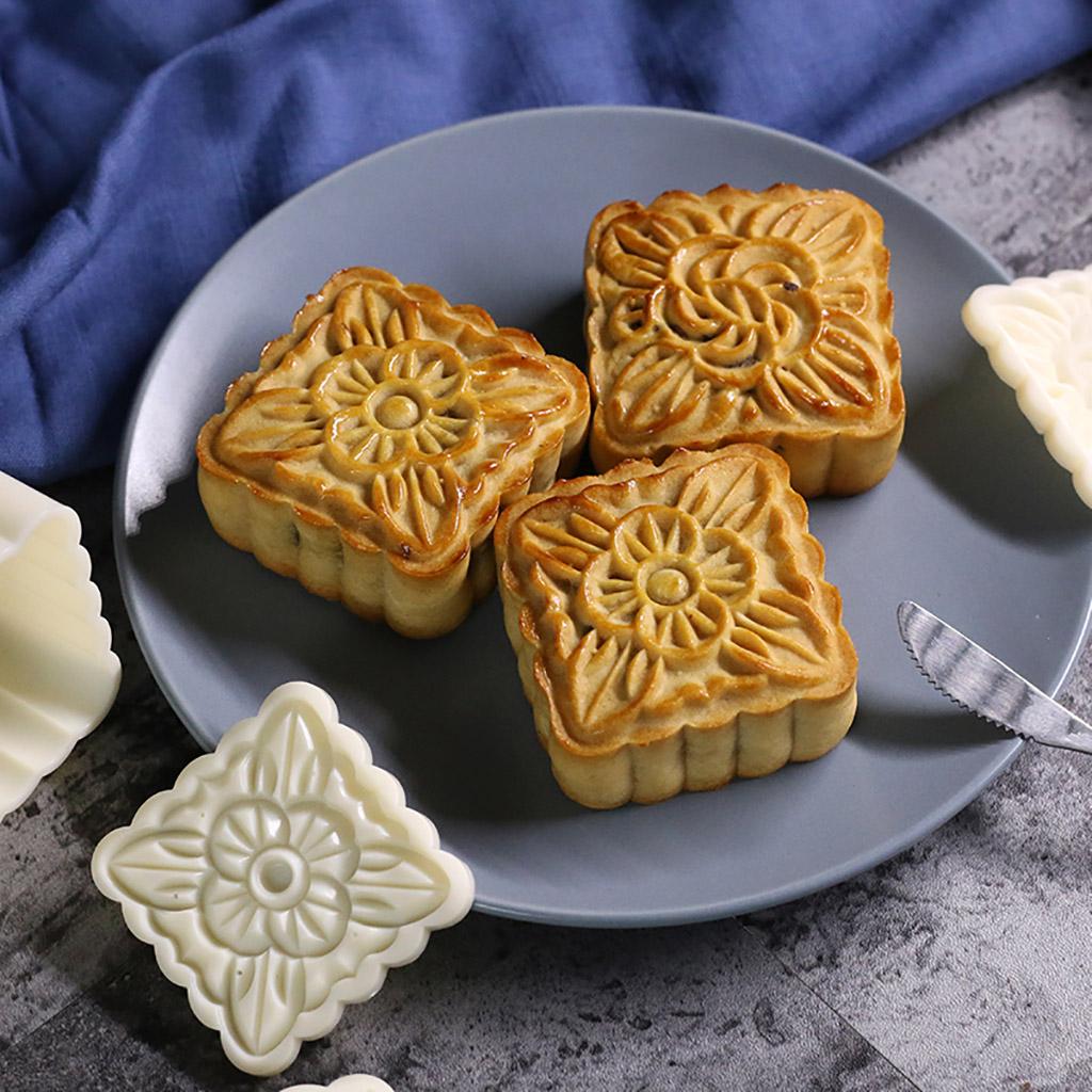 5Pcs Stamps 50g Square Flower Moon Cake Mold Mould Pastry Mooncake Hand DIY Tool