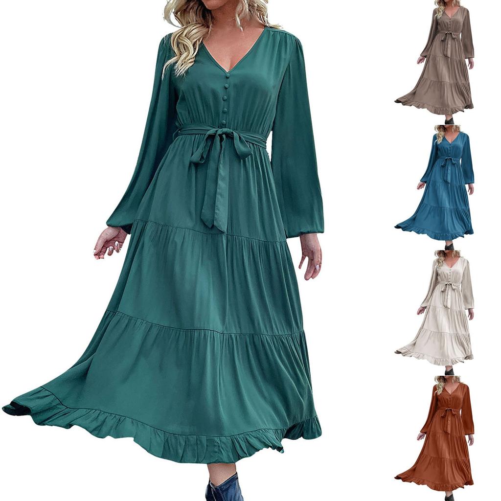 Женское однотонное платье с V-образным вырезом на талии, с длинным рукавом и плиссированной панелью